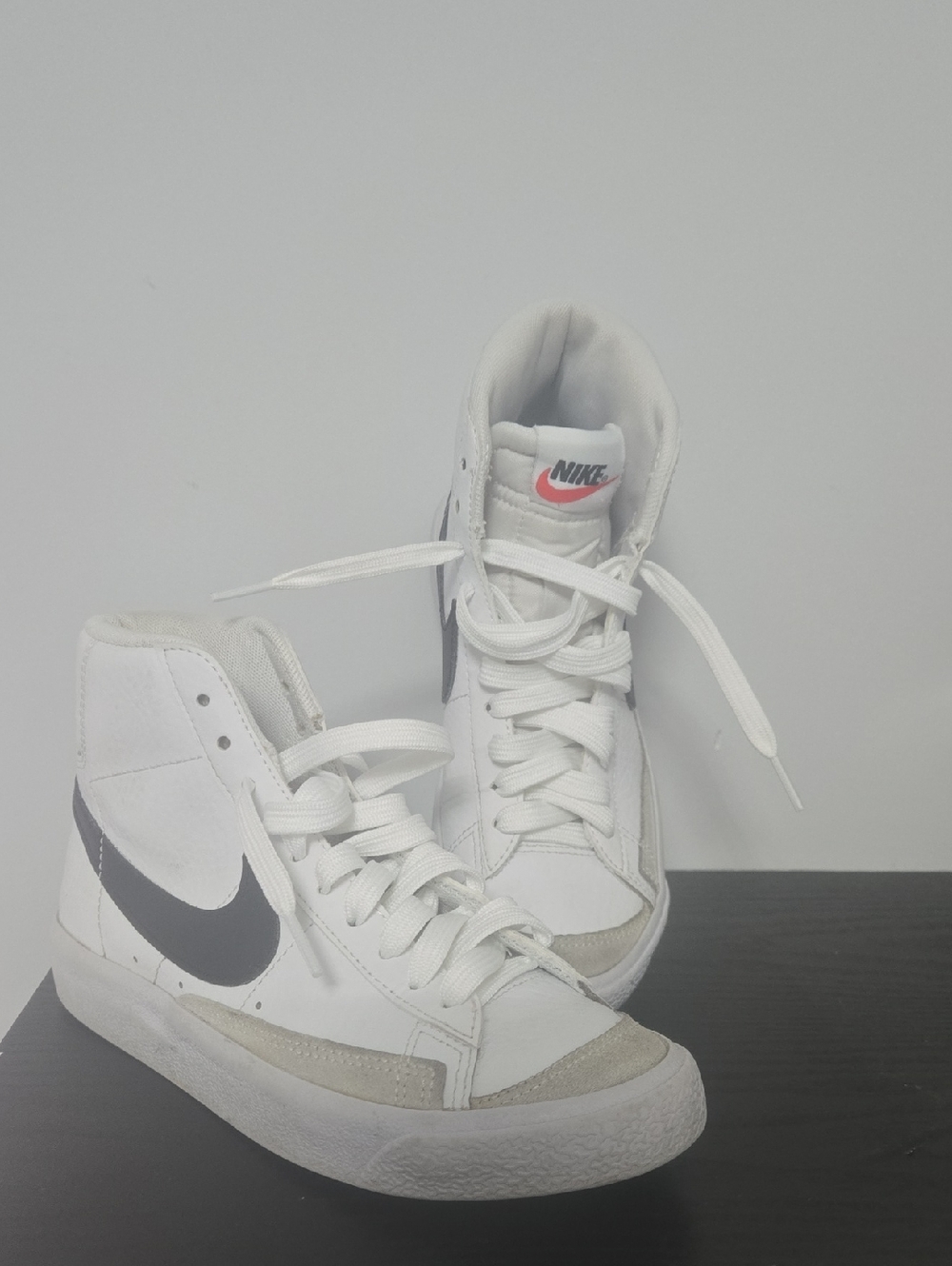 Nike Kids White High-Top Sneakers with Gray Swoosh